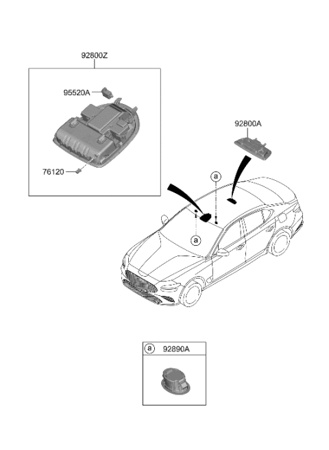 2013 Hyundai Sonata Hybrid Room Lamp Assembly Diagram for 92850-G9010-VNB