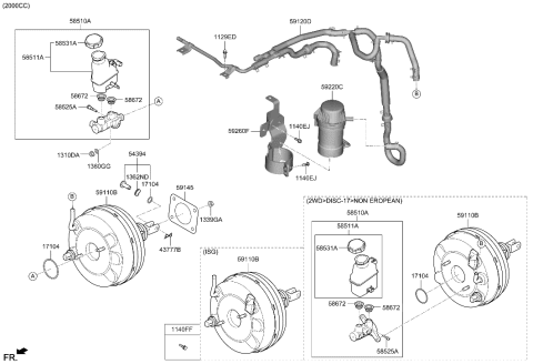 2022 Hyundai Genesis G70 Brake Master Cylinder & Booster Diagram 1