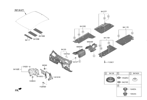 2022 Hyundai Genesis G70 Under Cover Assembly-Floor Front,LH Diagram for 84135-G9000