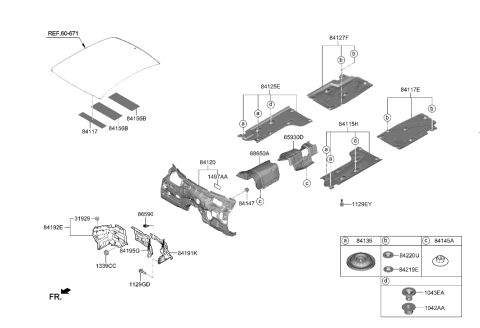 2013 Hyundai Sonata Hybrid Clip Undercover Mounting Diagram for 84219-C1200
