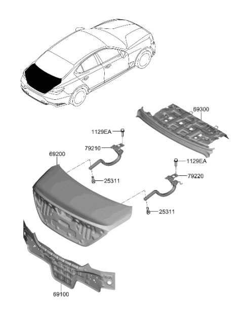 2022 Hyundai Genesis G70 Back Panel & Trunk Lid Diagram