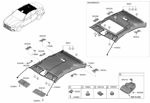 2023 Hyundai Genesis G70 Sunvisor & Head Lining Diagram
