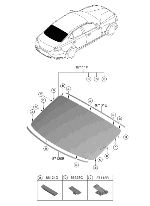 2023 Hyundai Genesis G70 Rear Window Glass & Moulding Diagram