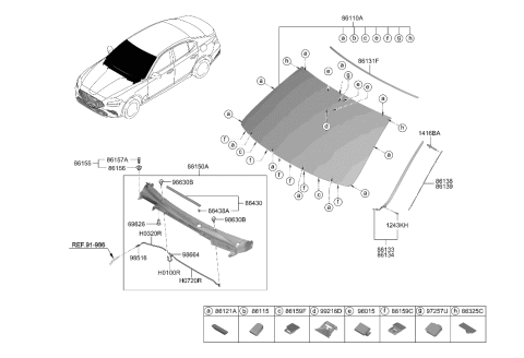 2023 Hyundai Genesis G70 Windshield Glass Diagram