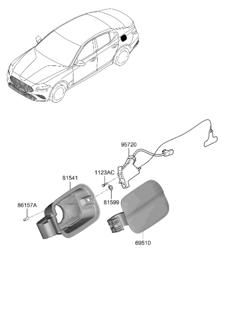 2023 Hyundai Genesis G70 Fuel Filler Door Assembly Diagram for 69510-G9000
