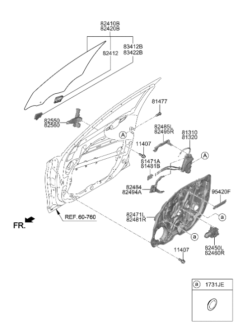 2022 Hyundai Genesis G70 Grip Assembly-Rear Door Glass,RH Diagram for 83422-F6000