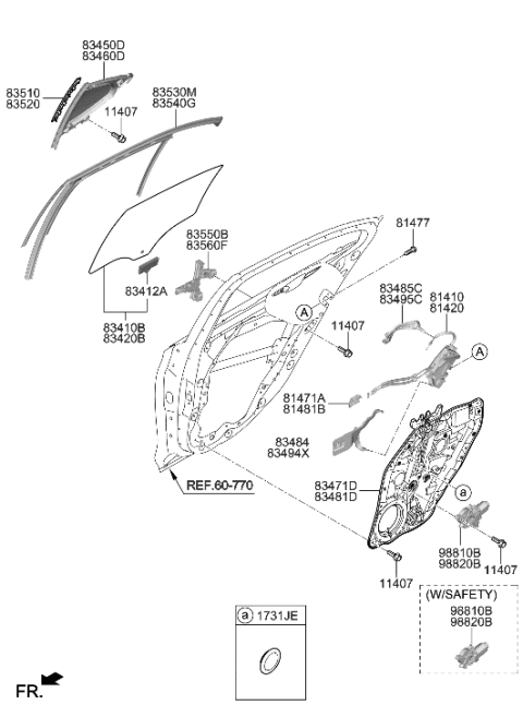 2022 Hyundai Genesis G70 Rear Door Window Regulator & Glass Diagram