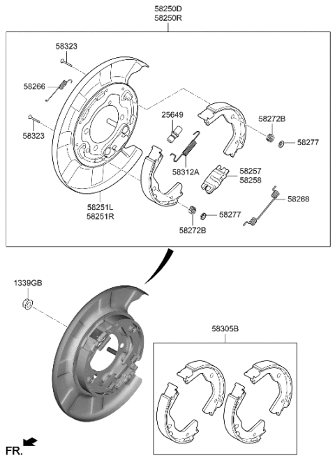 2005 Hyundai Azera Shoe & Lining Kit-Rear Parking Brake Diagram for 58305-J5A05