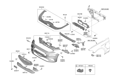 2022 Hyundai Genesis G70 Front Bumper Diagram