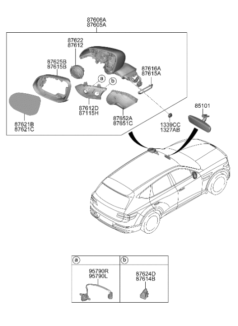 2021 Hyundai Genesis GV80 Mirror-Outside Rear View Diagram