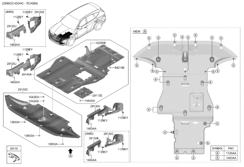 2022 Hyundai Genesis GV80 Under Body Skid Plate Diagram for 29110-2E000