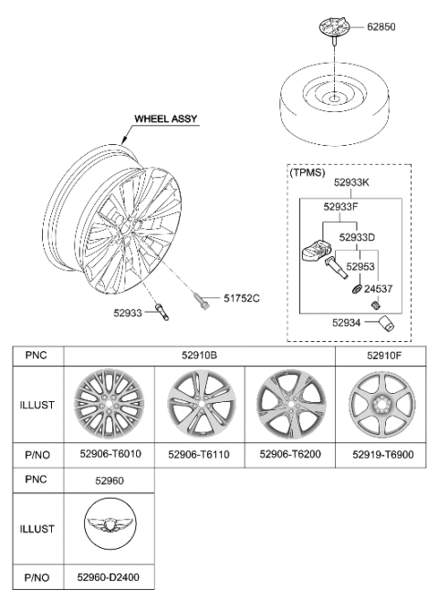 2023 Hyundai Genesis GV80 Wheel & Cap Diagram