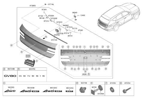 2022 Hyundai Genesis GV80 Clip-Back Panel Molding Mounting Diagram for 87378-3M000