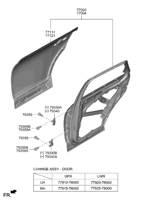 2022 Hyundai Genesis GV80 Rear Door Panel Diagram