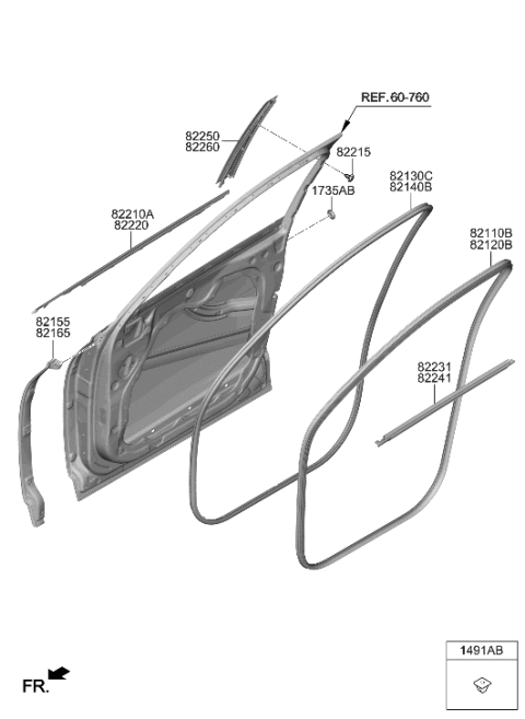 2021 Hyundai Genesis GV80 Front Door Moulding Diagram