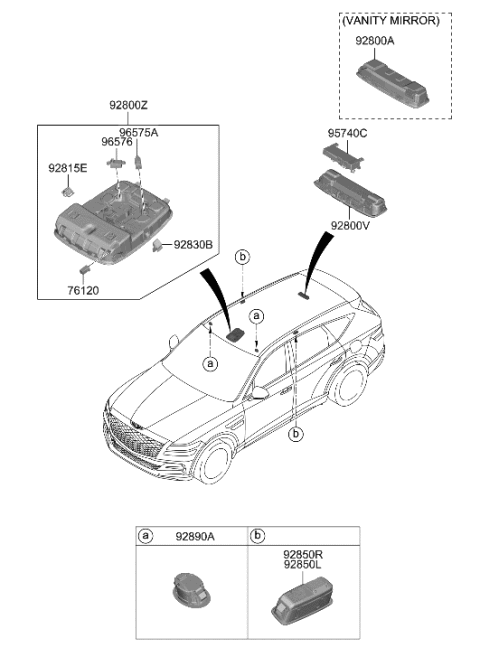 2023 Hyundai Genesis GV80 LAMP ASSY-OVERHEAD CONSOLE Diagram for 92810-T1100-VNB