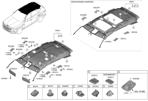 2023 Hyundai Genesis GV80 Sunvisor & Head Lining Diagram