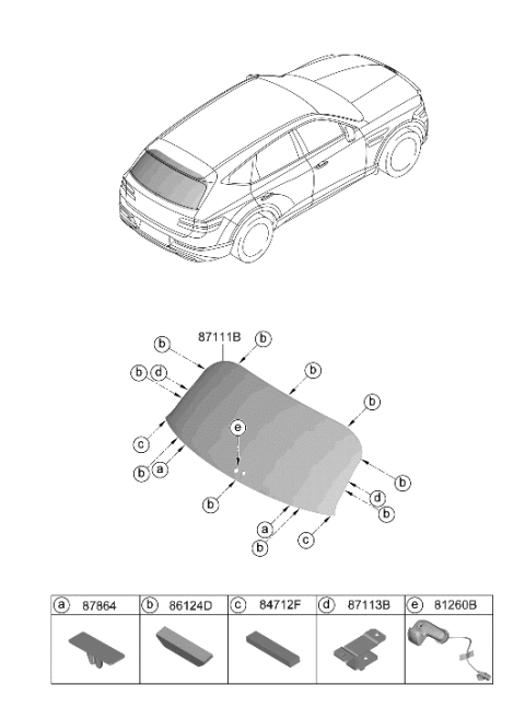 2023 Hyundai Genesis GV80 Rear Window Glass & Moulding Diagram