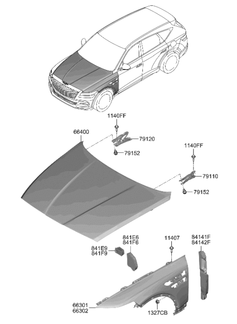 2022 Hyundai Genesis GV80 Fender & Hood Panel Diagram