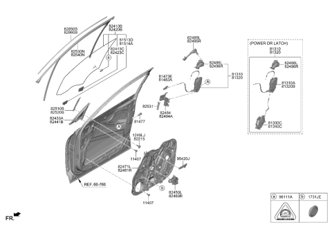 2023 Hyundai Genesis GV80 Holder-Front Door Window Glass Diagram for 82422-3T000