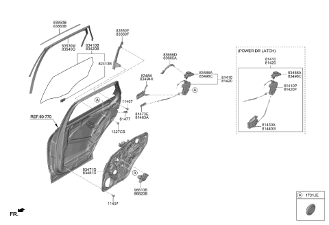 2022 Hyundai Genesis GV80 Rear Door Window Regulator & Glass Diagram