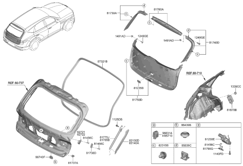 2022 Hyundai Genesis GV80 Tail Gate Trim Diagram