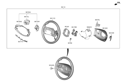 2021 Hyundai Genesis GV80 BODY-STEERING WHEEL Diagram for 56111-T6200-SR6