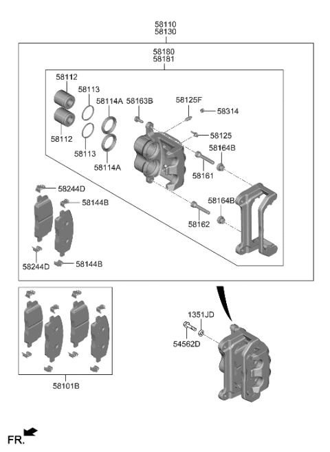 2012 Hyundai Azera CALIPER KIT-BRAKE,LH Diagram for 58180-T6A31-BRC
