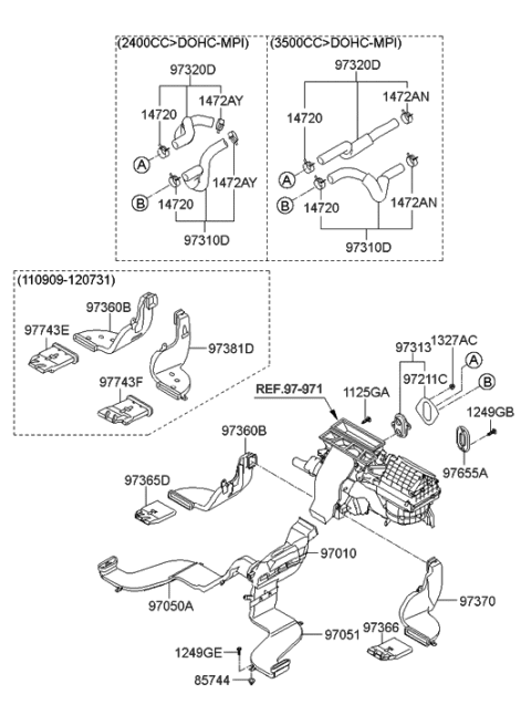 2011 Hyundai Santa Fe Duct-Rear Air Ventilator,LH Diagram for 97030-2B001