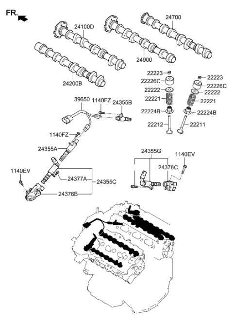 2012 Hyundai Santa Fe Camshaft Assembly-Exhaust,LH Diagram for 24200-3CBD0