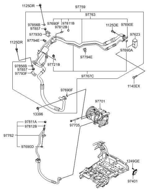 2012 Hyundai Santa Fe Air conditioning System-Cooler Line Diagram 1