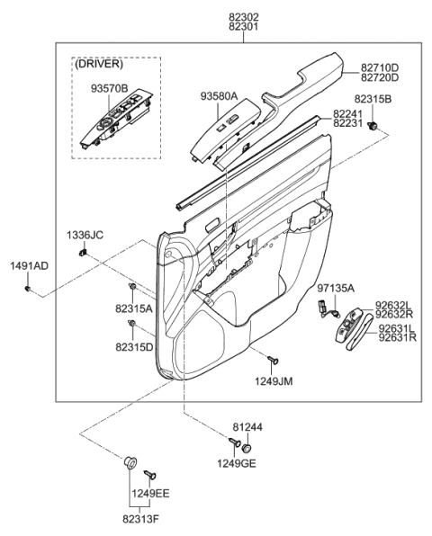 2011 Hyundai Santa Fe Panel Complete-Front Door Trim,RH Diagram for 82302-0W510-T2R