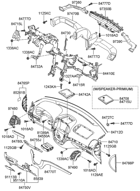 2010 Hyundai Sonata Grille Assembly-Center Speaker Diagram for 84715-2B100-HZ