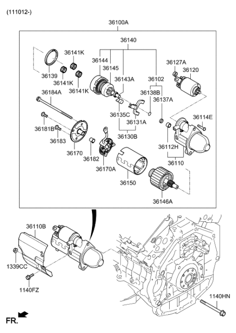 2010 Hyundai Sonata Starter Assembly Diagram for 36100-3C181