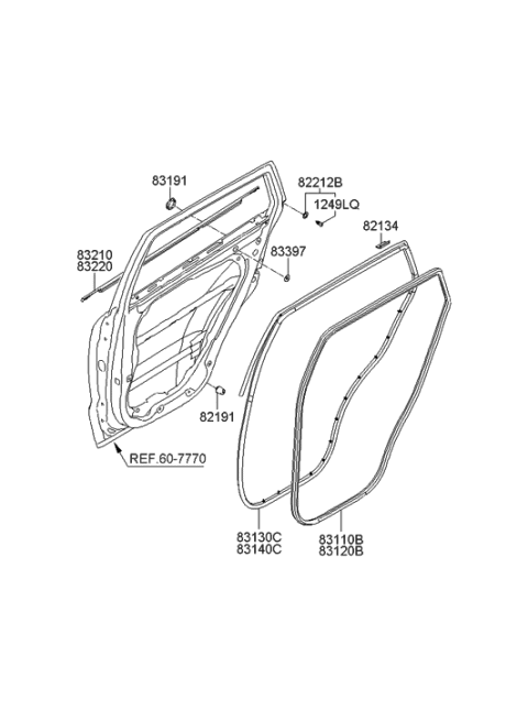 2011 Hyundai Santa Fe Weatherstrip Assembly-Rear Door Belt Outside LH Diagram for 83210-2B000