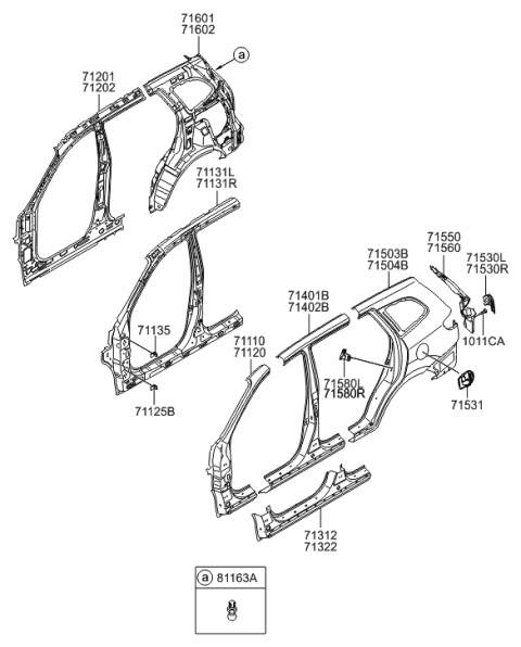 2012 Hyundai Santa Fe Reinforcement Assembly-Rear Door STRIKER Mounting,RH Diagram for 71580-2B200