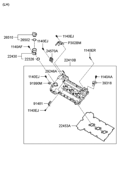 2011 Hyundai Santa Fe Cover Assembly-Rocker,LH Diagram for 22410-3C170