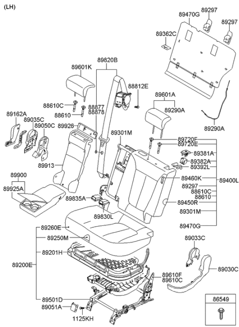 2012 Hyundai Santa Fe Cover-2ND Back Center Seat Belt Diagram for 89378-0W500-HZ