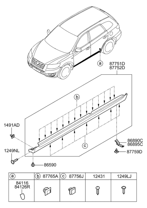 2011 Hyundai Santa Fe Body Side Moulding Diagram