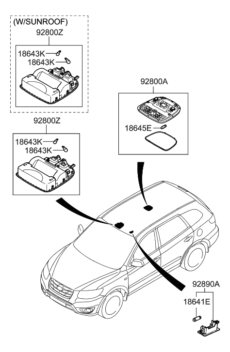 2012 Hyundai Santa Fe Room Lamp Assembly Diagram for 92850-0W500-SH