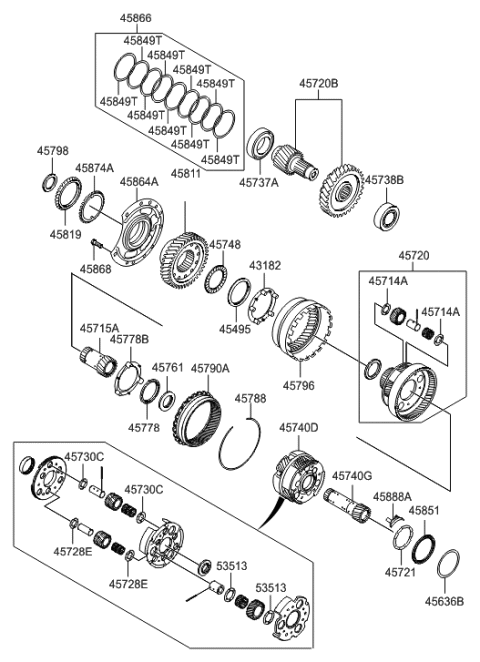 2010 Hyundai Sonata Gear Kit-Automatic Transaxle Transfer Driven Diagram for 45720-3B802