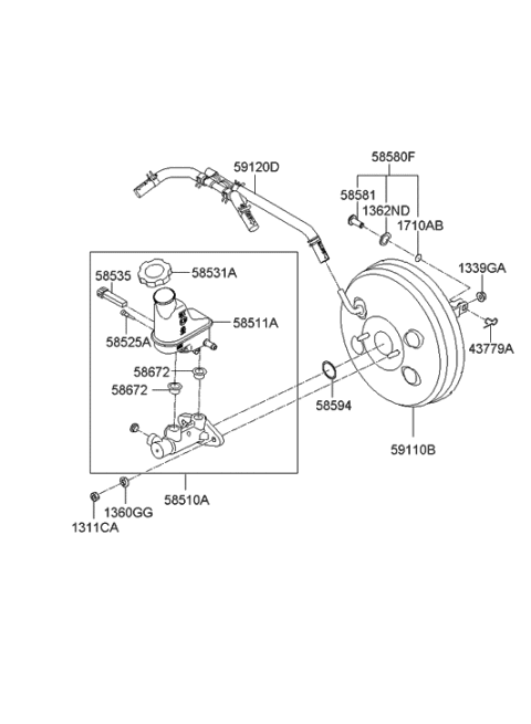 2011 Hyundai Santa Fe Brake Master Cylinder & Booster Diagram