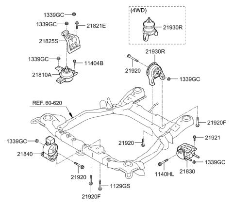 2011 Hyundai Santa Fe Engine & Transaxle Mounting Diagram 2