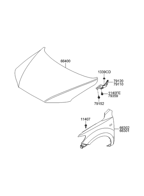 2011 Hyundai Santa Fe Fender & Hood Panel Diagram