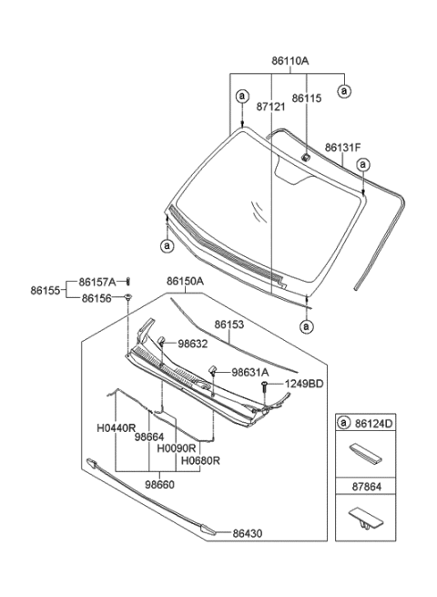 2011 Hyundai Santa Fe Windshield Glass Diagram