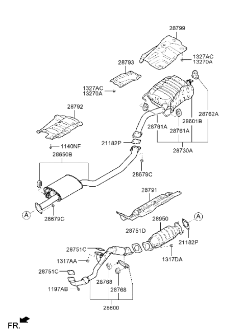 2010 Hyundai Sonata Catalytic Converter Assembly Diagram for 28950-2G380