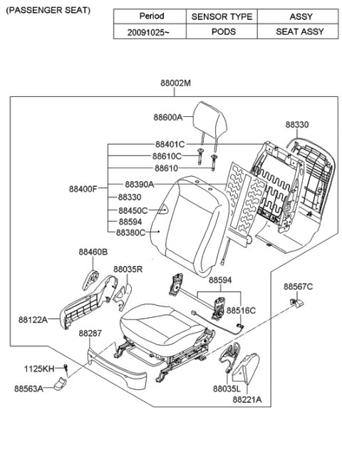 2011 Hyundai Santa Fe Front Passenger Side Seat Back Covering Diagram for 88460-0W800-WH4
