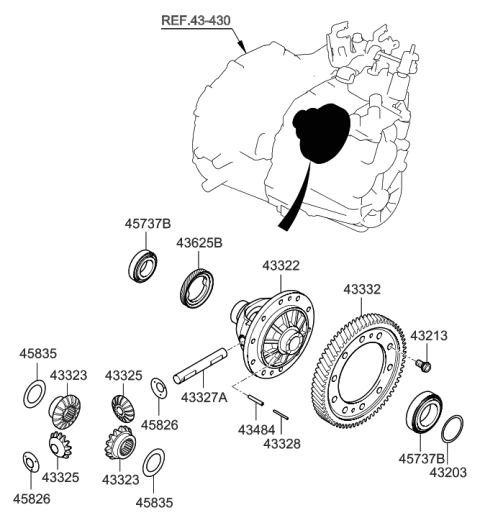 2012 Hyundai Santa Fe Gear-Differential Drive Diagram for 43332-24730