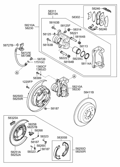 2011 Hyundai Santa Fe Brake Assembly-Rear Wheel,LH Diagram for 58210-0W000