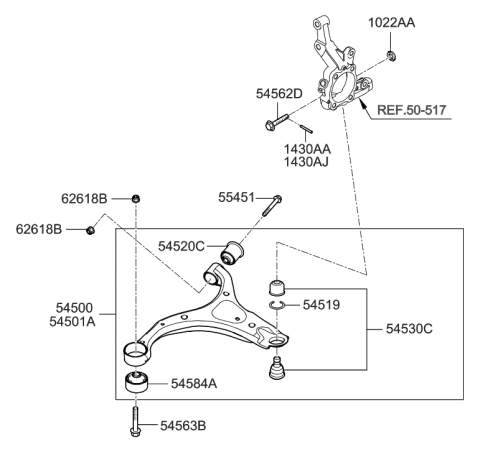 2011 Hyundai Santa Fe Ball Joint Assembly-Lower Arm Diagram for 54530-2B000